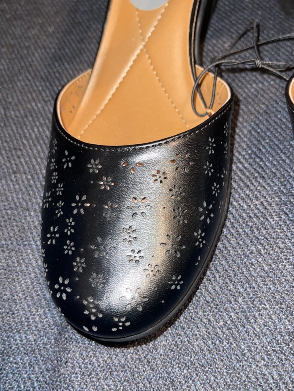Easy Spirit Classic Black Mary Jane Heels with Perforated Floral Design/Velcro - Picture 7 of 11